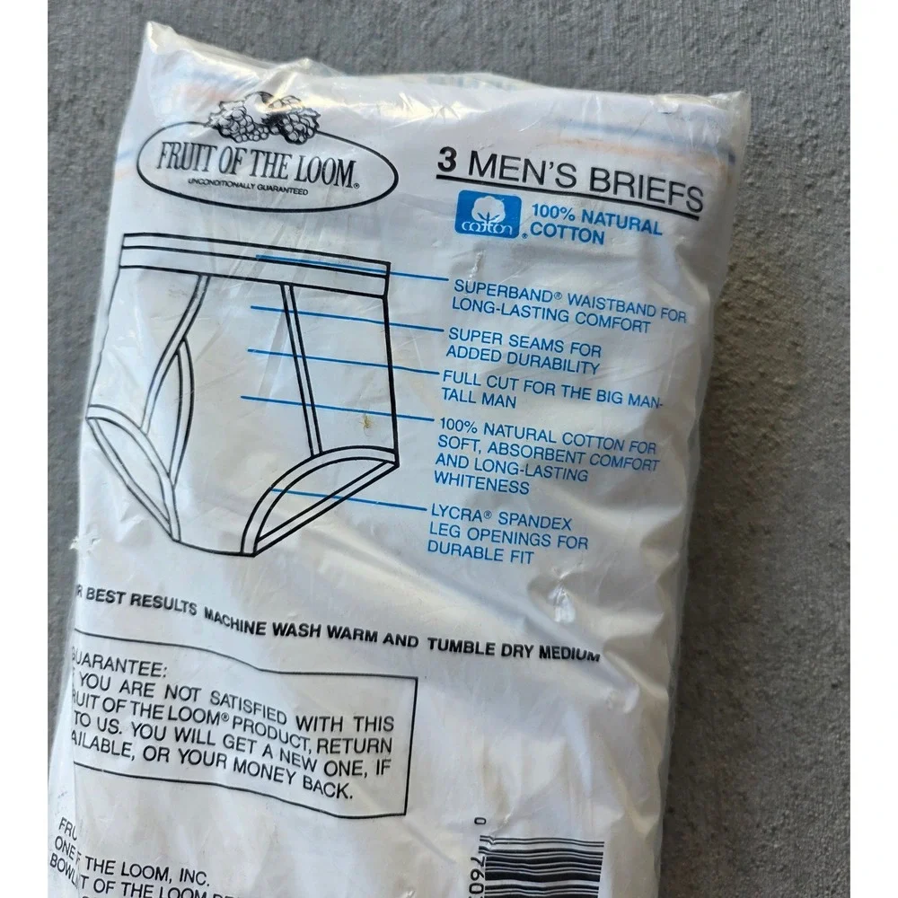 Vintage 1986 Fruit of the Loom Men White Briefs 3 Pack Big Man Tall 2XL USA Made